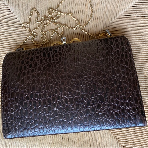 Vintage Faux Alligator Ladylike Brown Box Bag - Picture 2 of 8